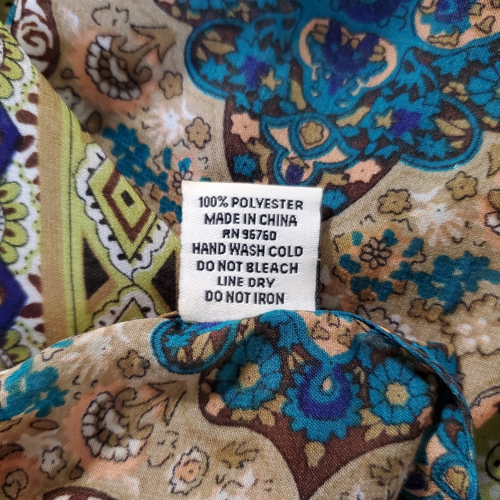 Jessica McClintock Scarf Shawl Wrap Cardigan Indigo Olive Paisley Floral Stripe - Picture 10 of 10